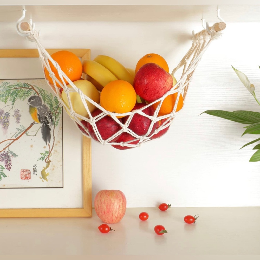 Hanging Fruit Hammock for Kitchen Under Cabinet Macrame